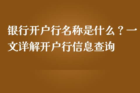 银行开户行名称是什么？一文详解开户行信息查询_https://cj001.lansai.wang_期货问答_第1张