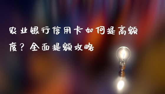 农业银行信用卡如何提高额度？全面提额攻略_https://cj001.lansai.wang_保险问答_第1张