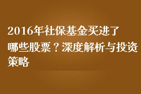 2016年社保基金买进了哪些股票？深度解析与投资策略_https://cj001.lansai.wang_财经问答_第1张