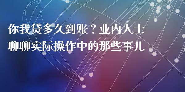 你我贷多久到账？业内人士聊聊实际操作中的那些事儿_https://cj001.lansai.wang_期货问答_第1张