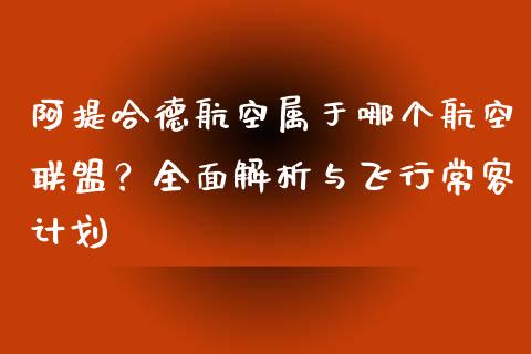 阿提哈德航空属于哪个航空联盟？全面解析与飞行常客计划_https://cj001.lansai.wang_保险问答_第1张