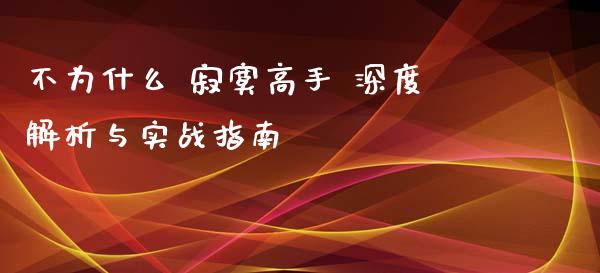 不为什么 寂寞高手 深度解析与实战指南_https://cj001.lansai.wang_金融问答_第1张