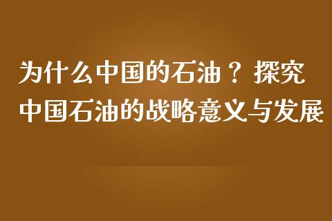 为什么中国的石油？ 探究中国石油的战略意义与发展_https://cj001.lansai.wang_保险问答_第1张
