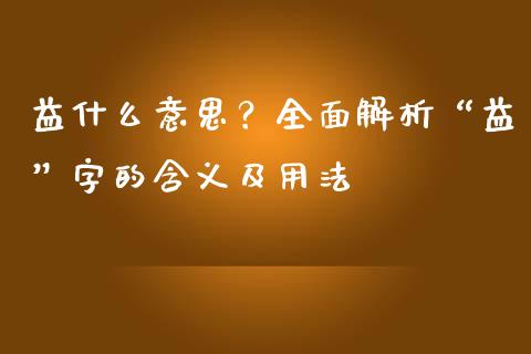 益什么意思？全面解析“益”字的含义及用法_https://cj001.lansai.wang_金融问答_第1张