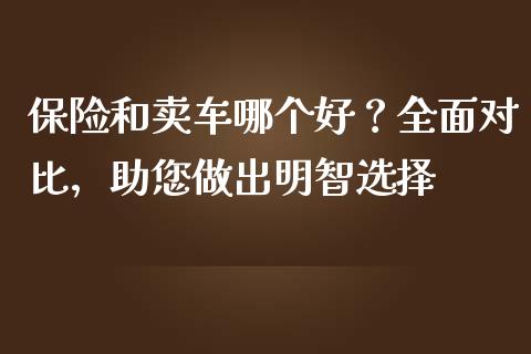 保险和卖车哪个好？全面对比，助您做出明智选择_https://cj001.lansai.wang_金融问答_第1张