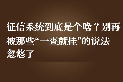 征信系统到底是个啥？别再被那些“一查就挂”的说法忽悠了_https://cj001.lansai.wang_股市问答_第1张