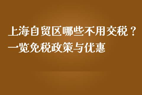 上海自贸区哪些不用交税？一览免税政策与优惠_https://cj001.lansai.wang_财经问答_第1张