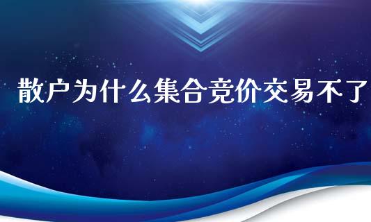 散户为什么集合竞价交易不了_https://cj001.lansai.wang_股市问答_第1张