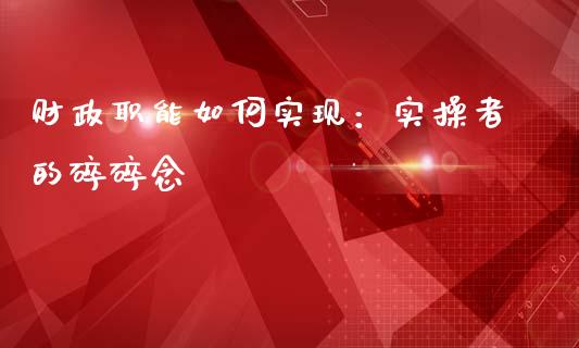 财政职能如何实现：实操者的碎碎念_https://cj001.lansai.wang_期货问答_第1张