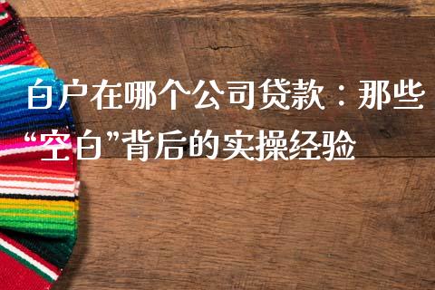 白户在哪个公司贷款：那些“空白”背后的实操经验_https://cj001.lansai.wang_期货问答_第1张