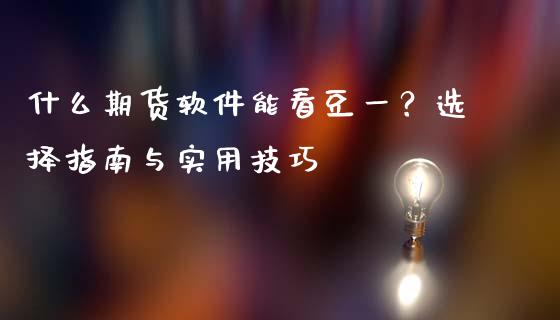 什么期货软件能看豆一？选择指南与实用技巧_https://cj001.lansai.wang_期货问答_第1张