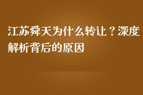 江苏舜天为什么转让？深度解析背后的原因_https://cj001.lansai.wang_财经百问_第1张