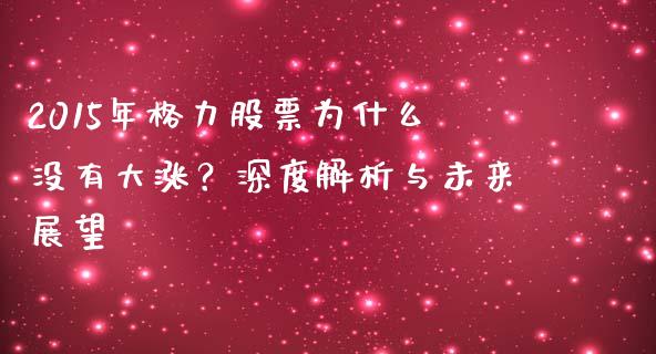 2015年格力股票为什么没有大涨？深度解析与未来展望_https://cj001.lansai.wang_期货问答_第1张