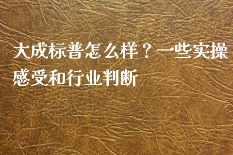 大成标普怎么样？一些实操感受和行业判断_https://cj001.lansai.wang_保险问答_第1张