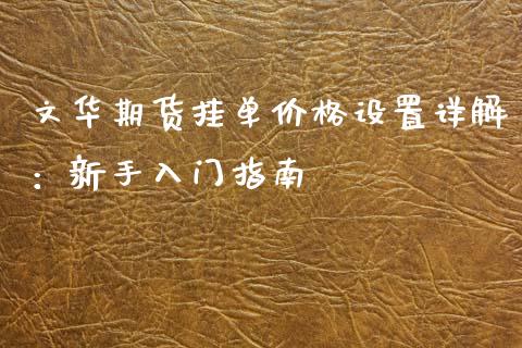 文华期货挂单价格设置详解：新手入门指南_https://cj001.lansai.wang_金融问答_第1张