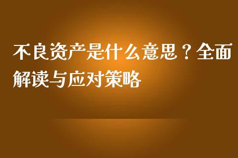 不良资产是什么意思？全面解读与应对策略_https://cj001.lansai.wang_保险问答_第1张