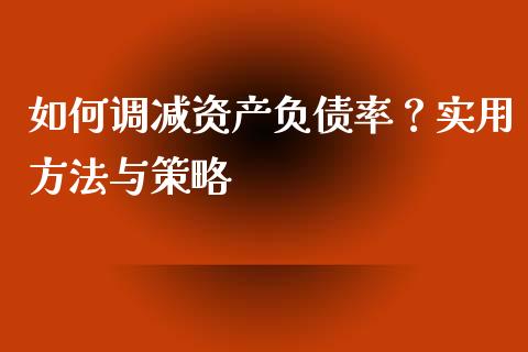 如何调减资产负债率？实用方法与策略_https://cj001.lansai.wang_保险问答_第1张