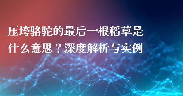 压垮骆驼的最后一根稻草是什么意思？深度解析与实例_https://cj001.lansai.wang_财经问答_第1张
