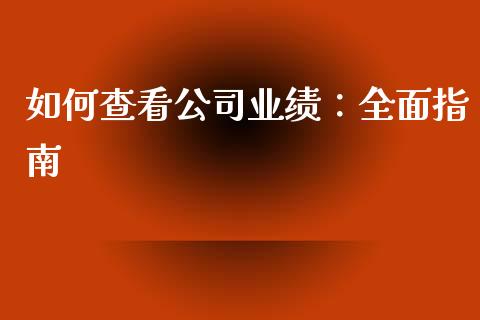 如何查看公司业绩：全面指南_https://cj001.lansai.wang_金融问答_第1张