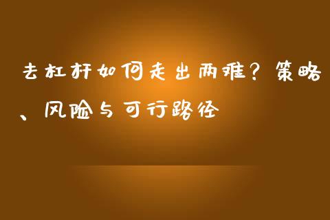 去杠杆如何走出两难？策略、风险与可行路径_https://cj001.lansai.wang_会计问答_第1张