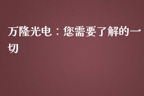 万隆光电：您需要了解的一切_https://cj001.lansai.wang_理财问答_第1张