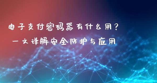 电子支付密码器有什么用？ 一文详解安全防护与应用_https://cj001.lansai.wang_金融问答_第1张