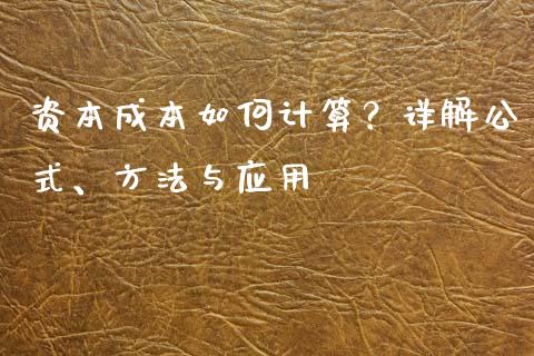资本成本如何计算？详解公式、方法与应用_https://cj001.lansai.wang_会计问答_第1张