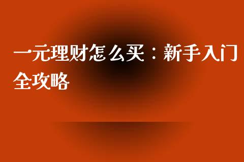 一元理财怎么买：新手入门全攻略_https://cj001.lansai.wang_会计问答_第1张