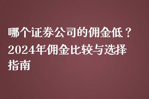 哪个证券公司的佣金低？ 2024年佣金比较与选择指南_https://cj001.lansai.wang_理财问答_第1张