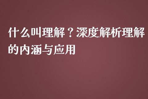 什么叫理解？深度解析理解的内涵与应用_https://cj001.lansai.wang_财经百问_第1张