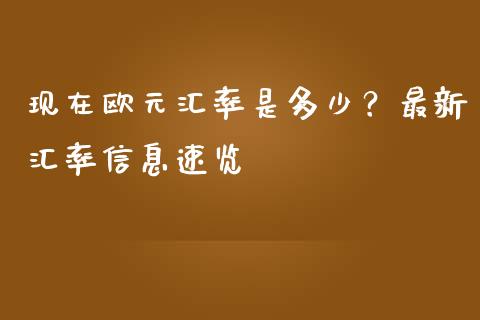现在欧元汇率是多少？最新汇率信息速览_https://cj001.lansai.wang_财经百问_第1张