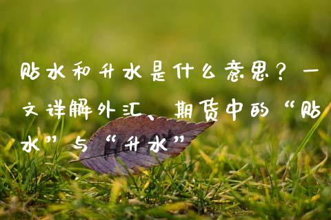 贴水和升水是什么意思？一文详解外汇、期货中的“贴水”与“升水”_https://cj001.lansai.wang_财经问答_第1张