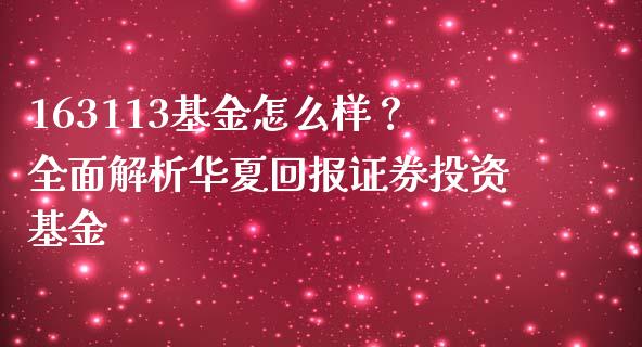 163113基金怎么样？全面解析华夏回报证券投资基金_https://cj001.lansai.wang_财经问答_第1张