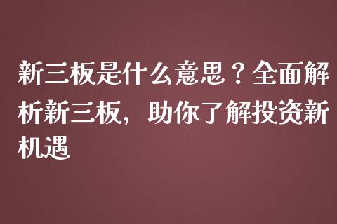 新三板是什么意思？全面解析新三板，助你了解投资新机遇_https://cj001.lansai.wang_期货问答_第1张