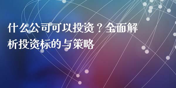 什么公司可以投资？全面解析投资标的与策略_https://cj001.lansai.wang_金融问答_第1张