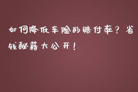 如何降低车险的赔付率？省钱秘籍大公开！_https://cj001.lansai.wang_财经问答_第1张