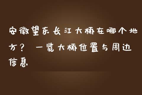 安徽望东长江大桥在哪个地方？ 一览大桥位置与周边信息_https://cj001.lansai.wang_期货问答_第1张