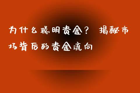 为什么聪明资金？ 揭秘市场背后的资金流向_https://cj001.lansai.wang_股市问答_第1张