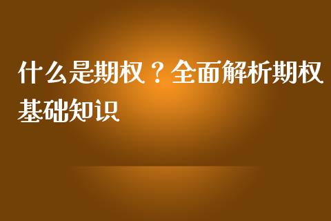 什么是期权？全面解析期权基础知识_https://cj001.lansai.wang_股市问答_第1张