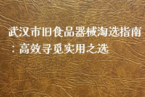 武汉市旧食品器械淘选指南：高效寻觅实用之选_https://cj001.lansai.wang_会计问答_第1张