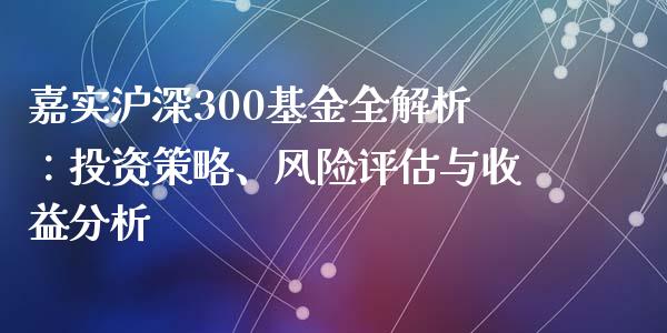 嘉实沪深300基金全解析：投资策略、风险评估与收益分析_https://cj001.lansai.wang_财经问答_第1张