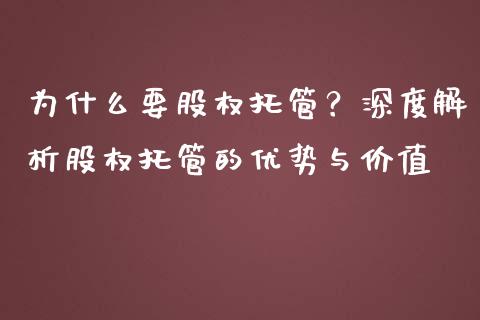 为什么要股权托管？深度解析股权托管的优势与价值_https://cj001.lansai.wang_股市问答_第1张