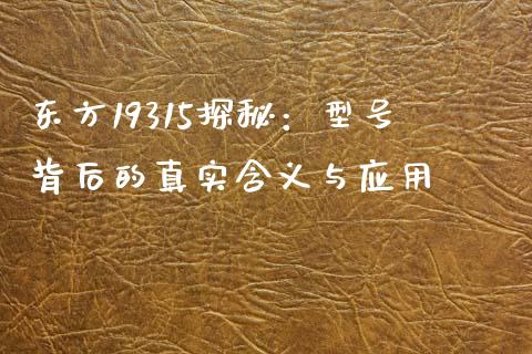 东方19315探秘：型号背后的真实含义与应用_https://cj001.lansai.wang_期货问答_第1张