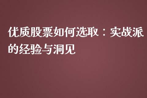 优质股票如何选取：实战派的经验与洞见_https://cj001.lansai.wang_会计问答_第1张
