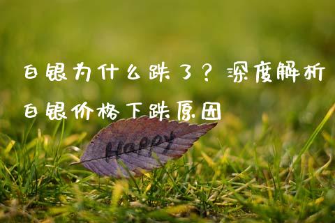 白银为什么跌了？深度解析白银价格下跌原因_https://cj001.lansai.wang_会计问答_第1张