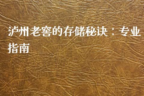 泸州老窖的存储秘诀：专业指南_https://cj001.lansai.wang_理财问答_第1张