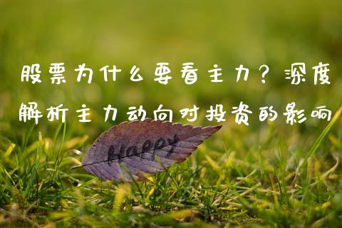 股票为什么要看主力？深度解析主力动向对投资的影响_https://cj001.lansai.wang_理财问答_第1张