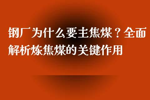 钢厂为什么要主焦煤？全面解析炼焦煤的关键作用_https://cj001.lansai.wang_财经问答_第1张