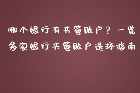 哪个银行有共管账户？一览多家银行共管账户选择指南_https://cj001.lansai.wang_保险问答_第1张