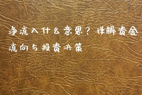 净流入什么意思？详解资金流向与投资决策_https://cj001.lansai.wang_保险问答_第1张
